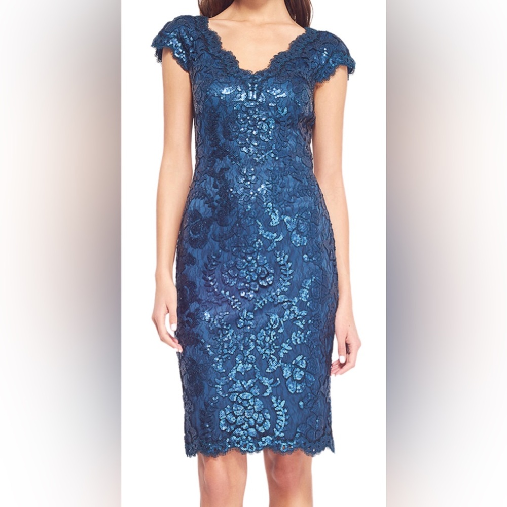 Tadashi Shoji Blue Sheath Dress Sweetheart Neckline Cocktail